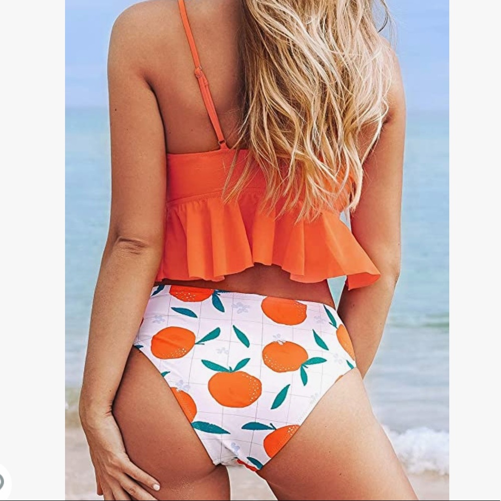 Women’s Cupshe orange mid rise ruffle twist hollow out tankini M - Picture 2 of 5
